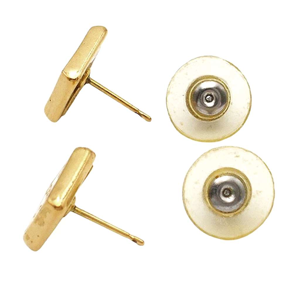 Chanel Gold Plated Logo Bullet Back Earrings - 3