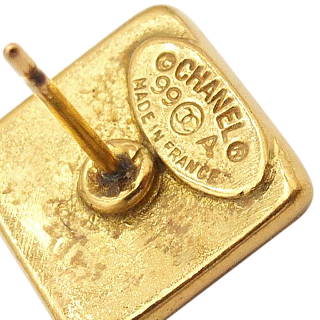 Chanel Gold Plated Logo Bullet Back Earrings - 5