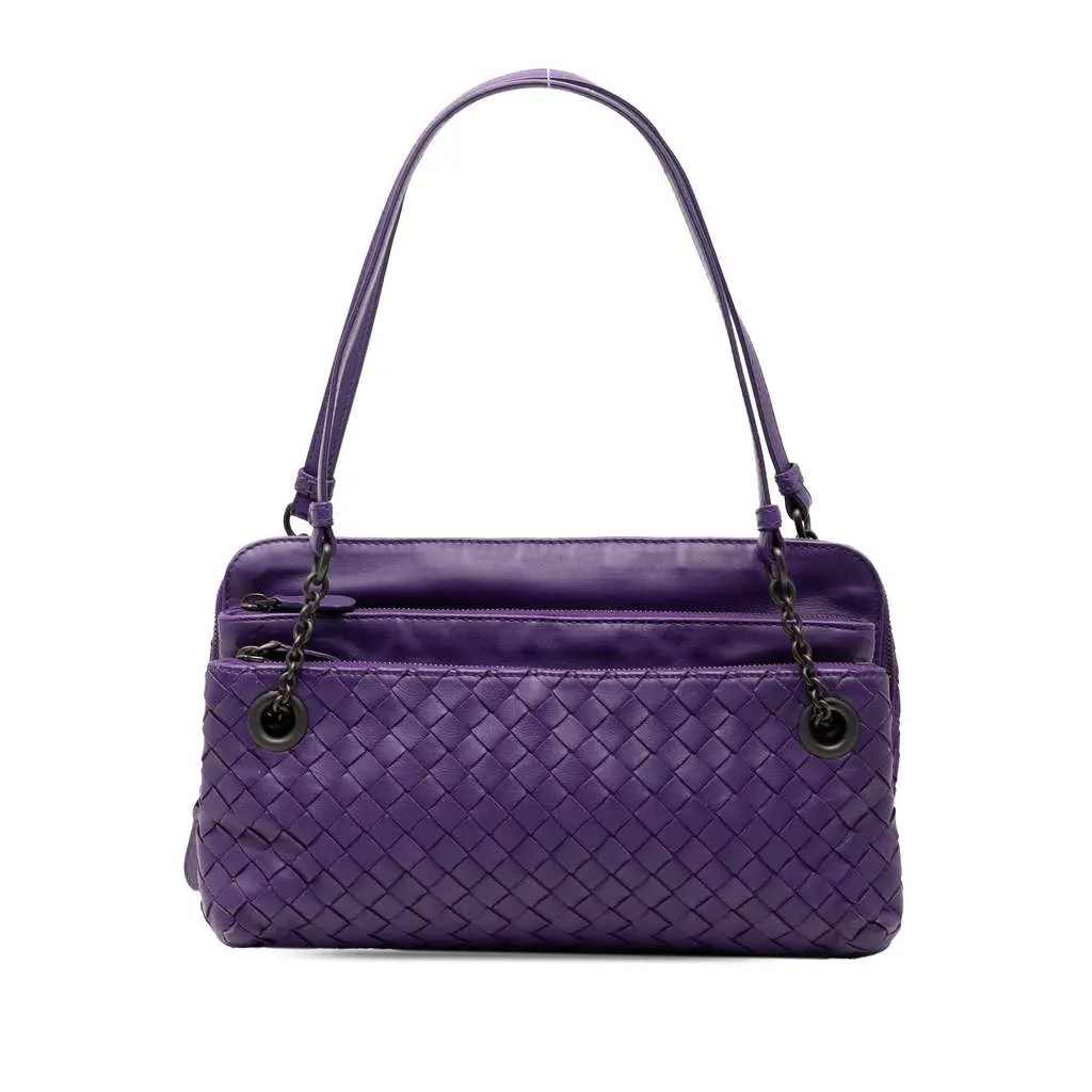 Bottega Veneta Nappa Intrecciato Triple Zip Shoulder Bag Purple Leather Very good - Front View