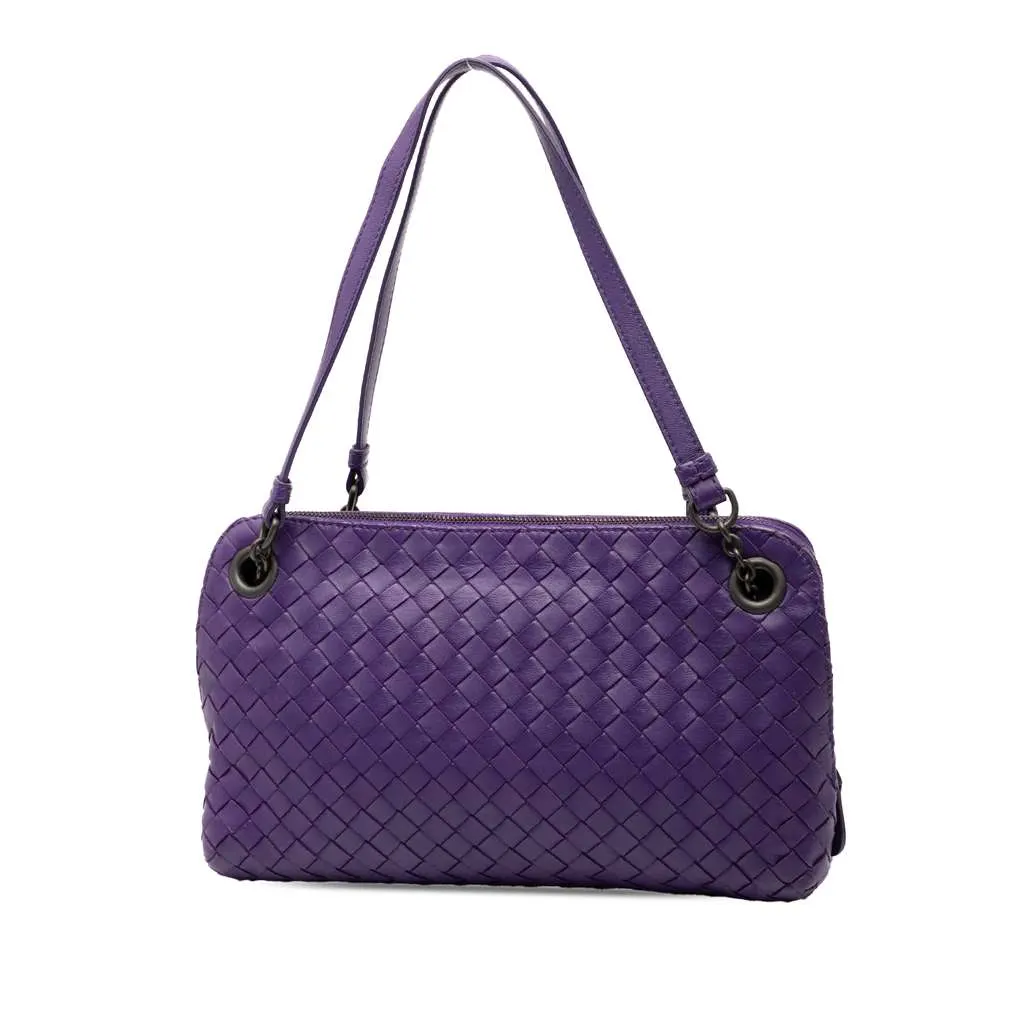 Bottega Veneta Nappa Intrecciato Triple Zip Shoulder Bag Purple Leather Very good - Back View
