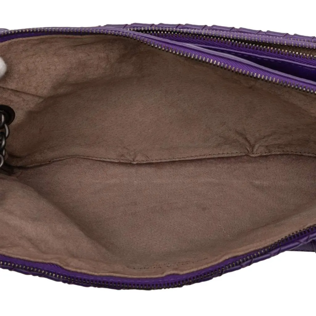 Bottega Veneta Nappa Intrecciato Triple Zip Shoulder Bag Purple Leather Very good - Model View