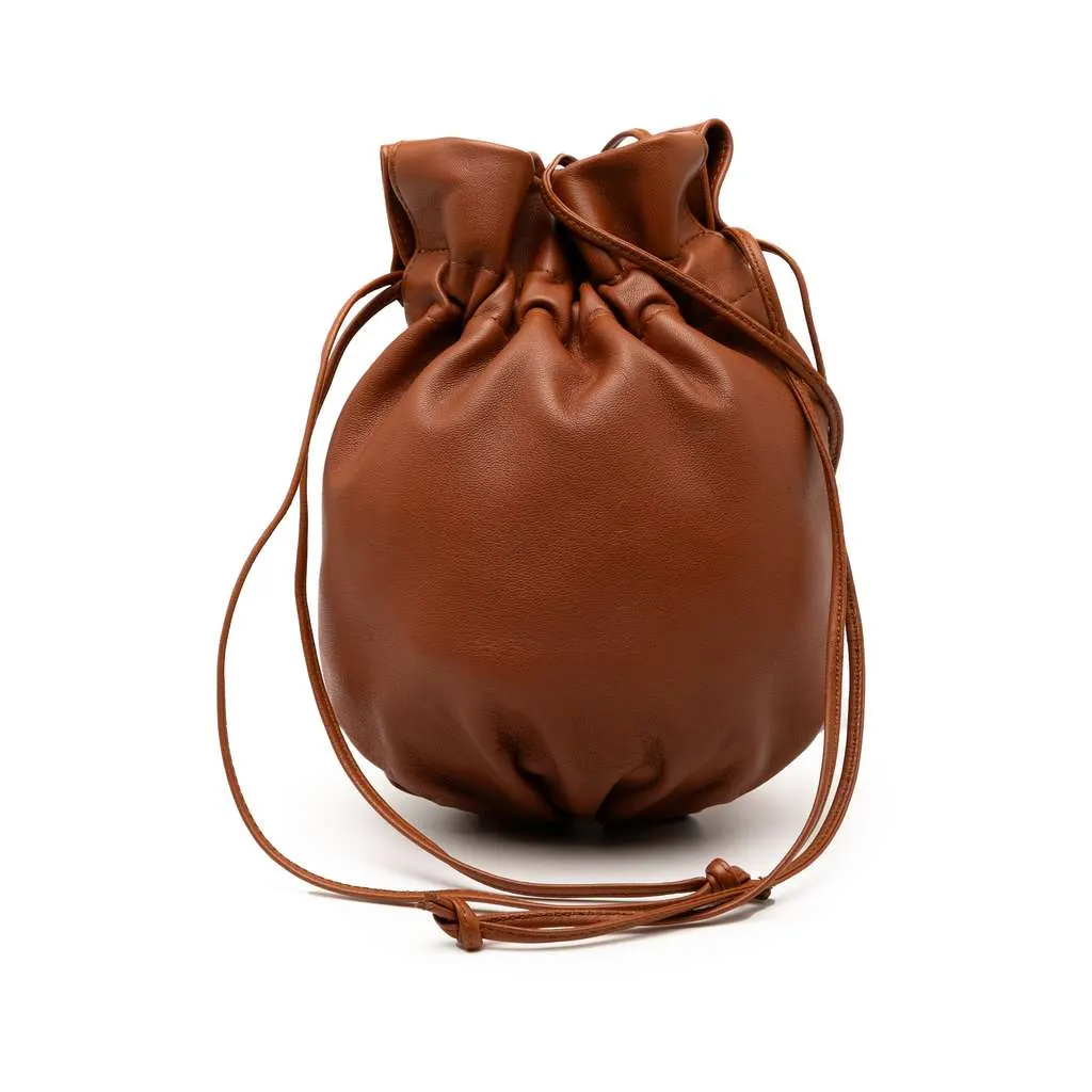 Bottega Veneta Nappa Drawstring Bucket Bag Brown Leather Good - Front View