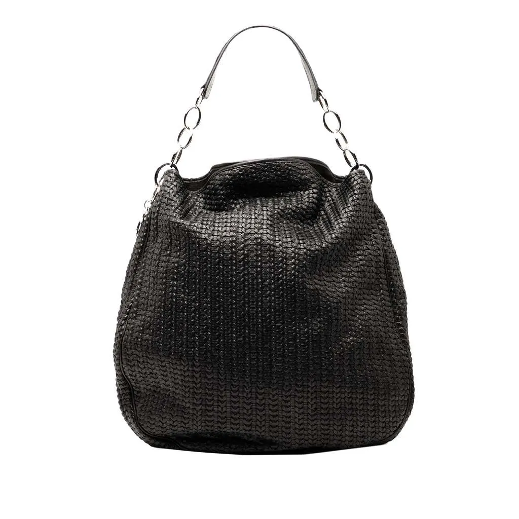 Dior Woven Lambskin Soft Lady Dior Hobo Black Leather Very good - Front View