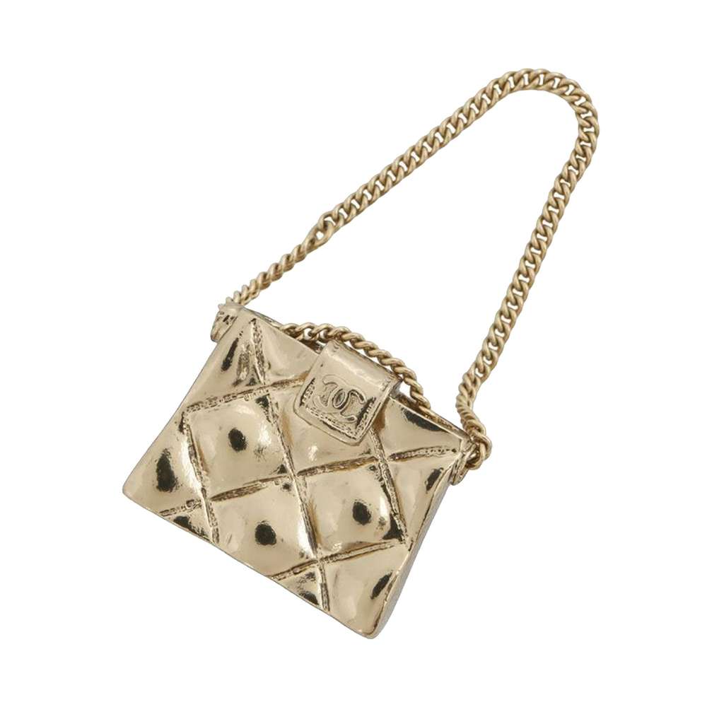 Chanel CC Gold Plated Quilted Bag Brooch