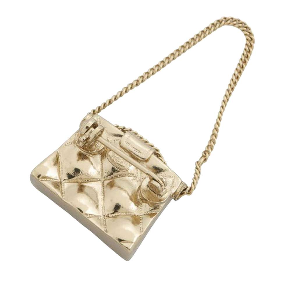 Chanel CC Gold Plated Quilted Bag Brooch - 2