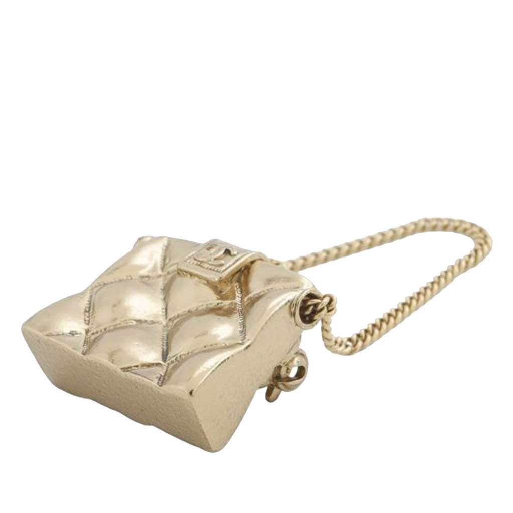 Chanel CC Gold Plated Quilted Bag Brooch - 3