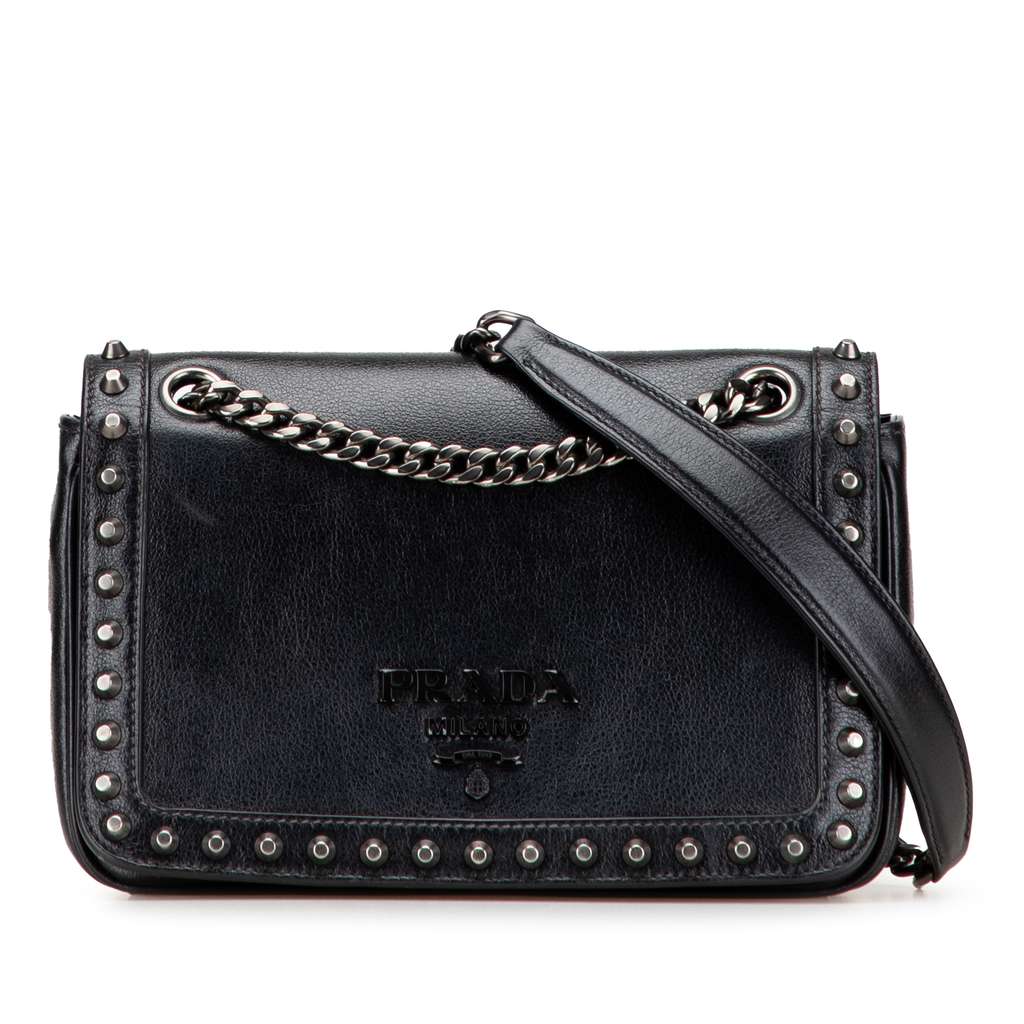Prada Small Studded Glace Calf Chain Flap