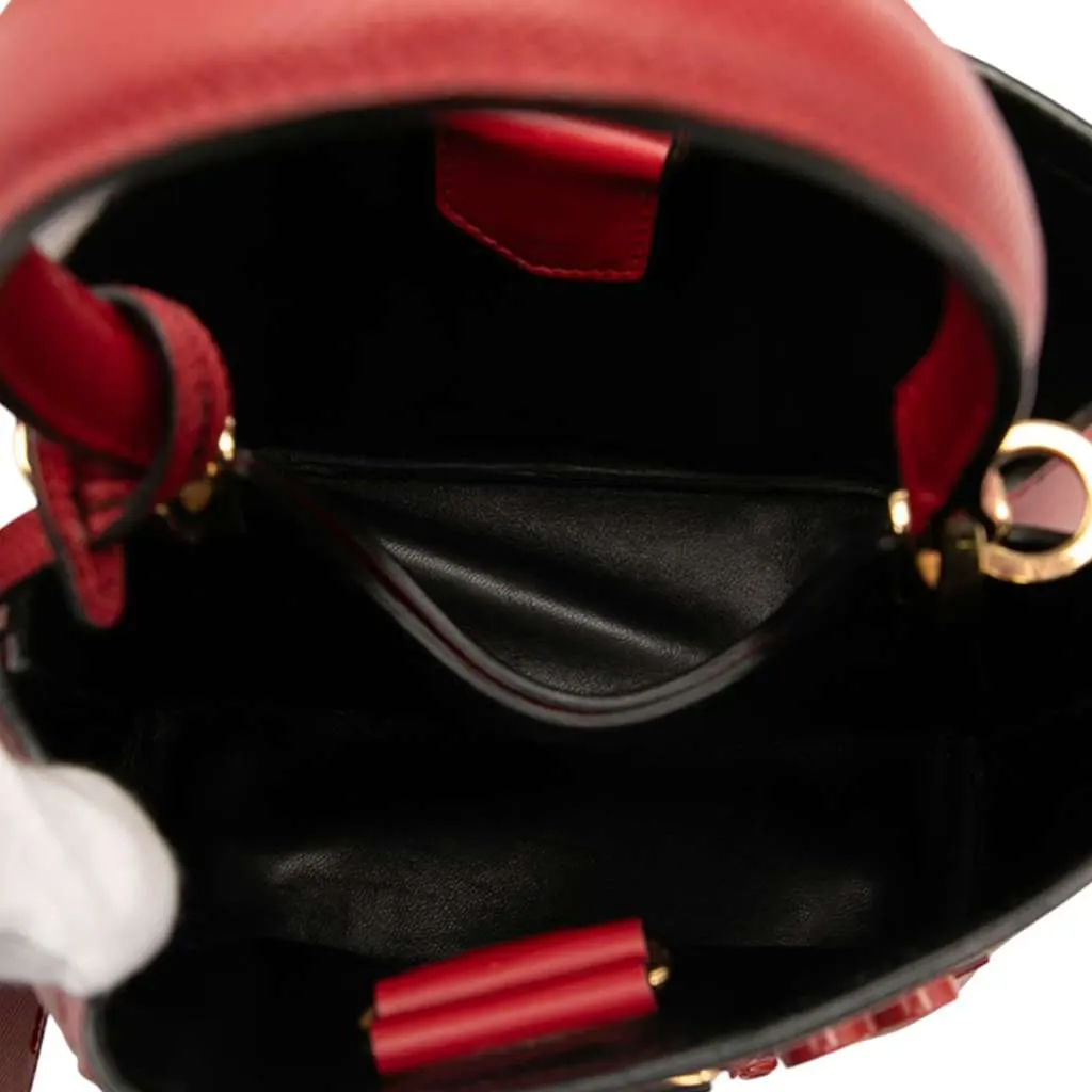 Prada Small Embellished Saffiano Cuir Panier Satchel Red Leather Good - Model View
