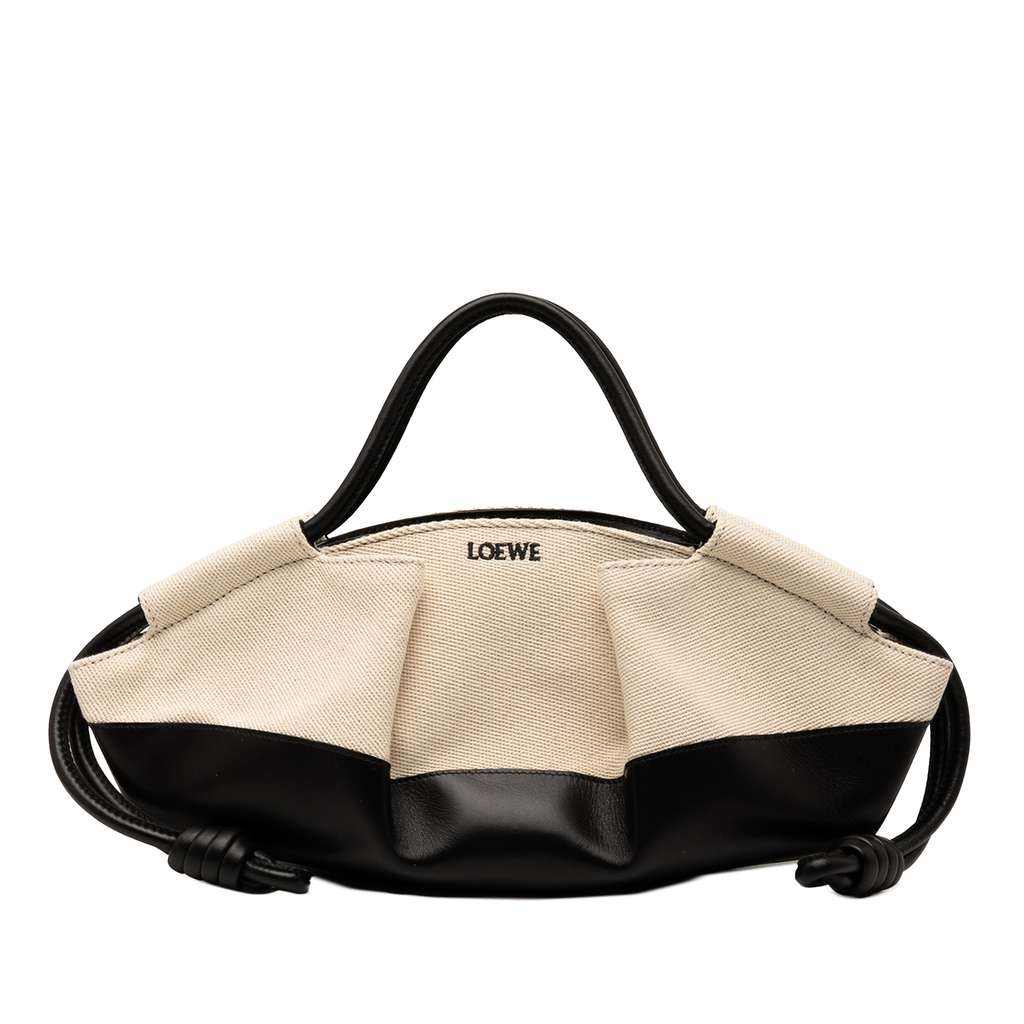 Loewe Small Shiny Calfskin and Canvas Paseo Satchel