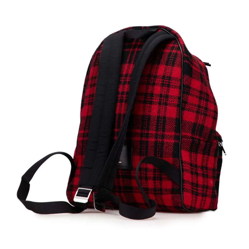 Saint Laurent Wool Tartan City Backpack Red Wool Good - Back View