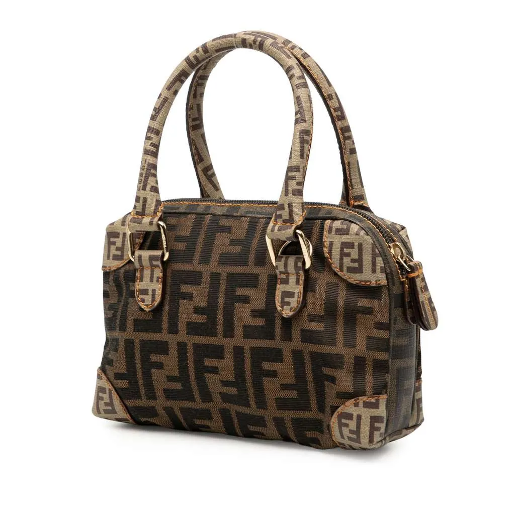 Fendi Zucchino Trimmed Zucca Canvas Boston Brown Canvas Good - Back View