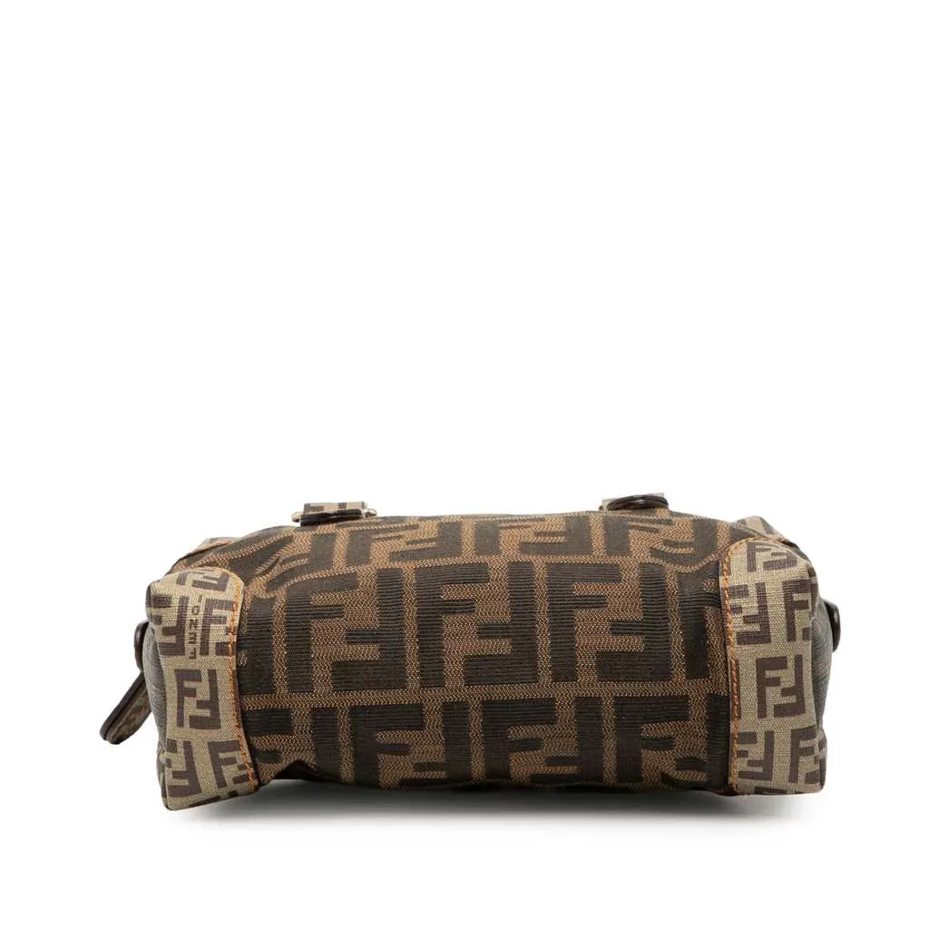 Fendi Zucchino Trimmed Zucca Canvas Boston Brown Canvas Good - Inside View