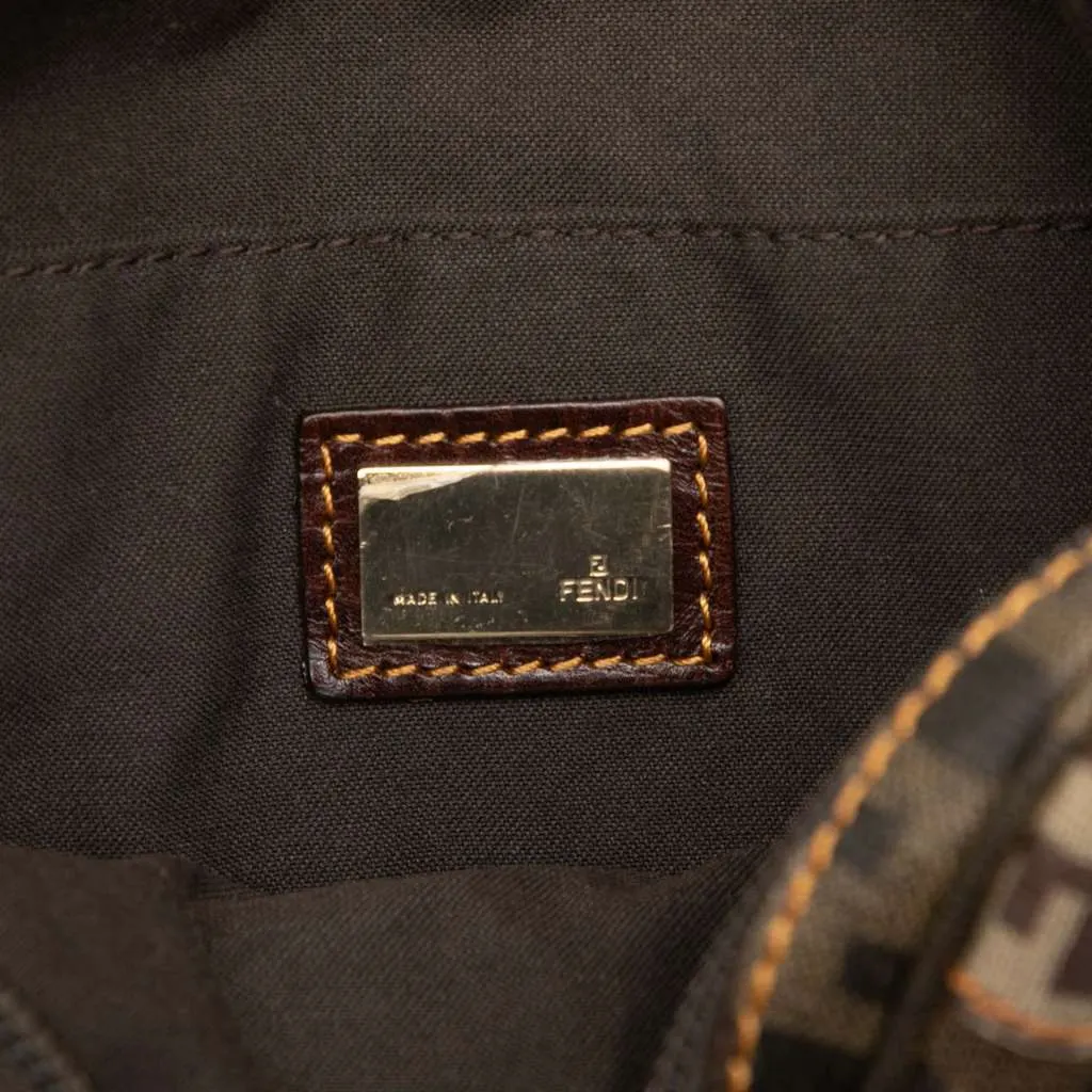Fendi Zucchino Trimmed Zucca Canvas Boston Brown Canvas Good - Box View
