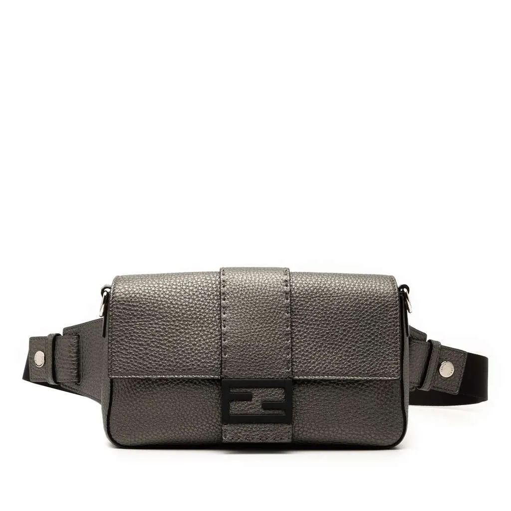 Fendi Leather Selleria Convertible Baguette Satchel Grey Leather Very good - Front View