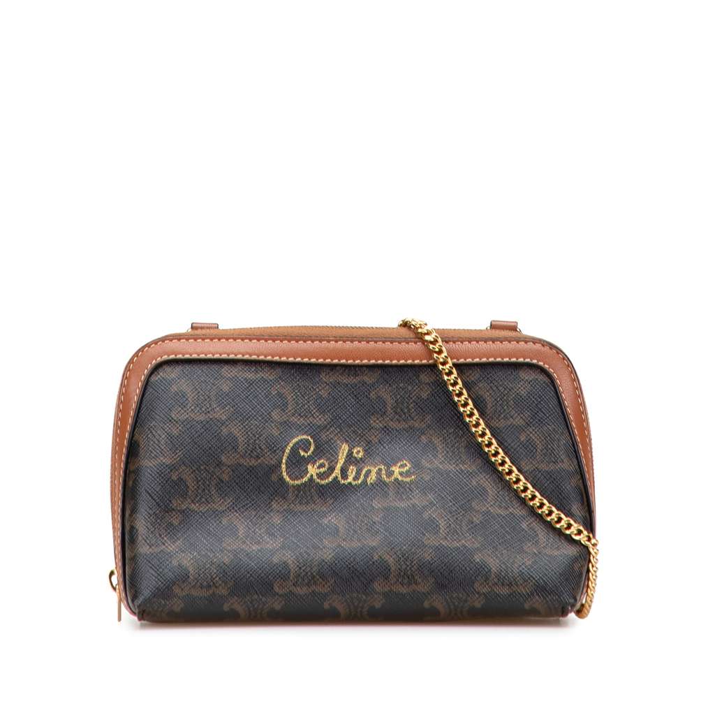 Celine Triomphe Coated Canvas Embroidered Logo Clutch On Chain
