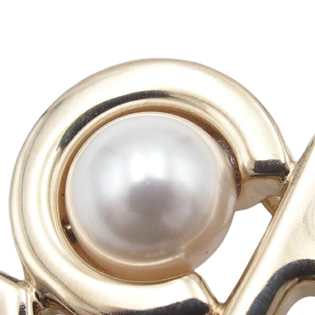Chanel CC Gold Plated Faux Pearl Logo Brooch - 4