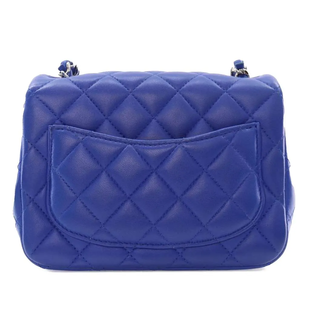 Chanel Mini Square Classic Lambskin Single Flap Blue Leather Good - Inside View