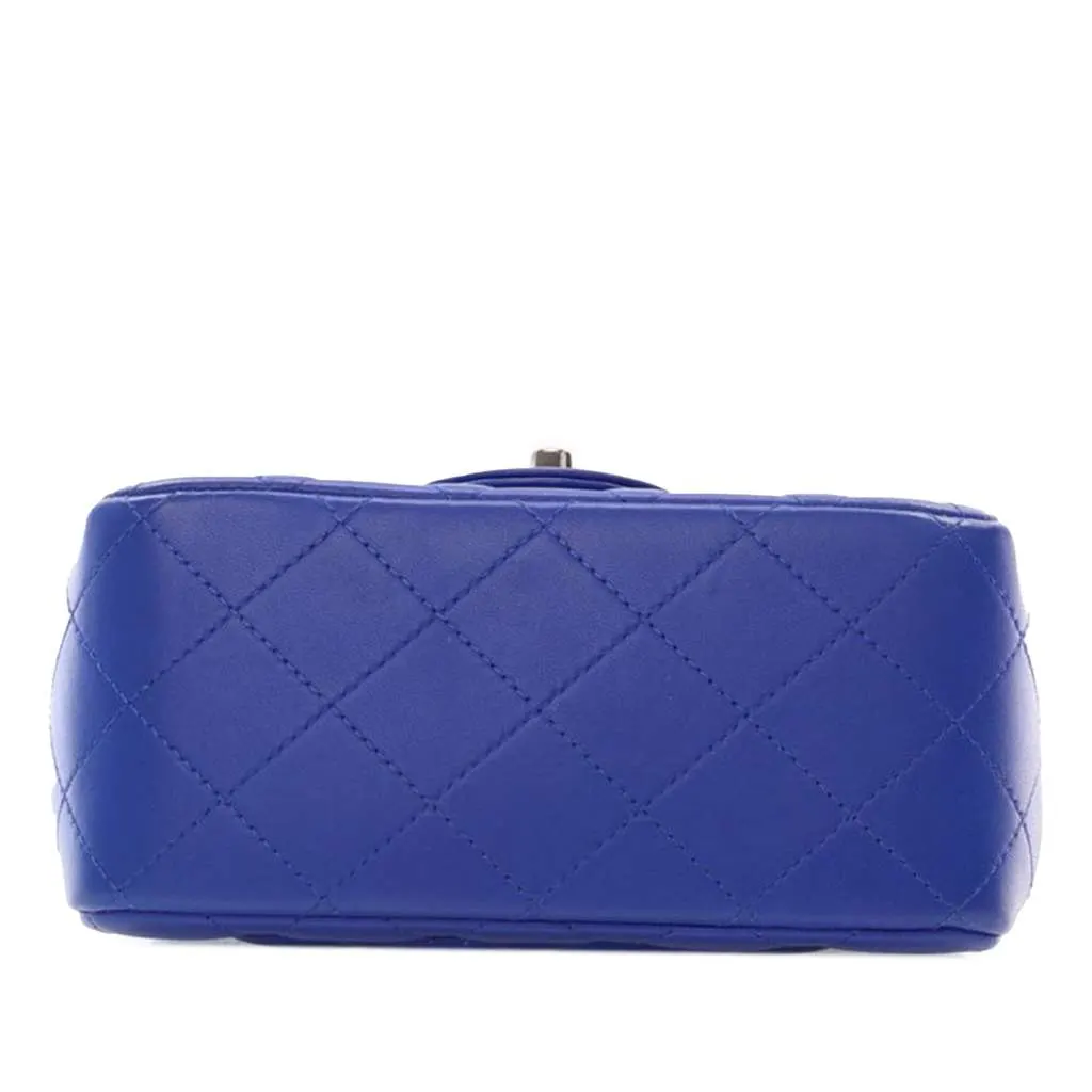 Chanel Mini Square Classic Lambskin Single Flap Blue Leather Good - Model View