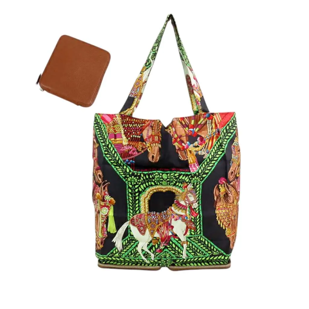 Hermès La Danse Du Cheval Marwari Silky Pop Tote Black Silk Good - Front View