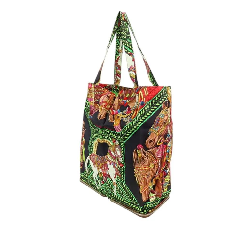 Hermès La Danse Du Cheval Marwari Silky Pop Tote Black Silk Good - Back View