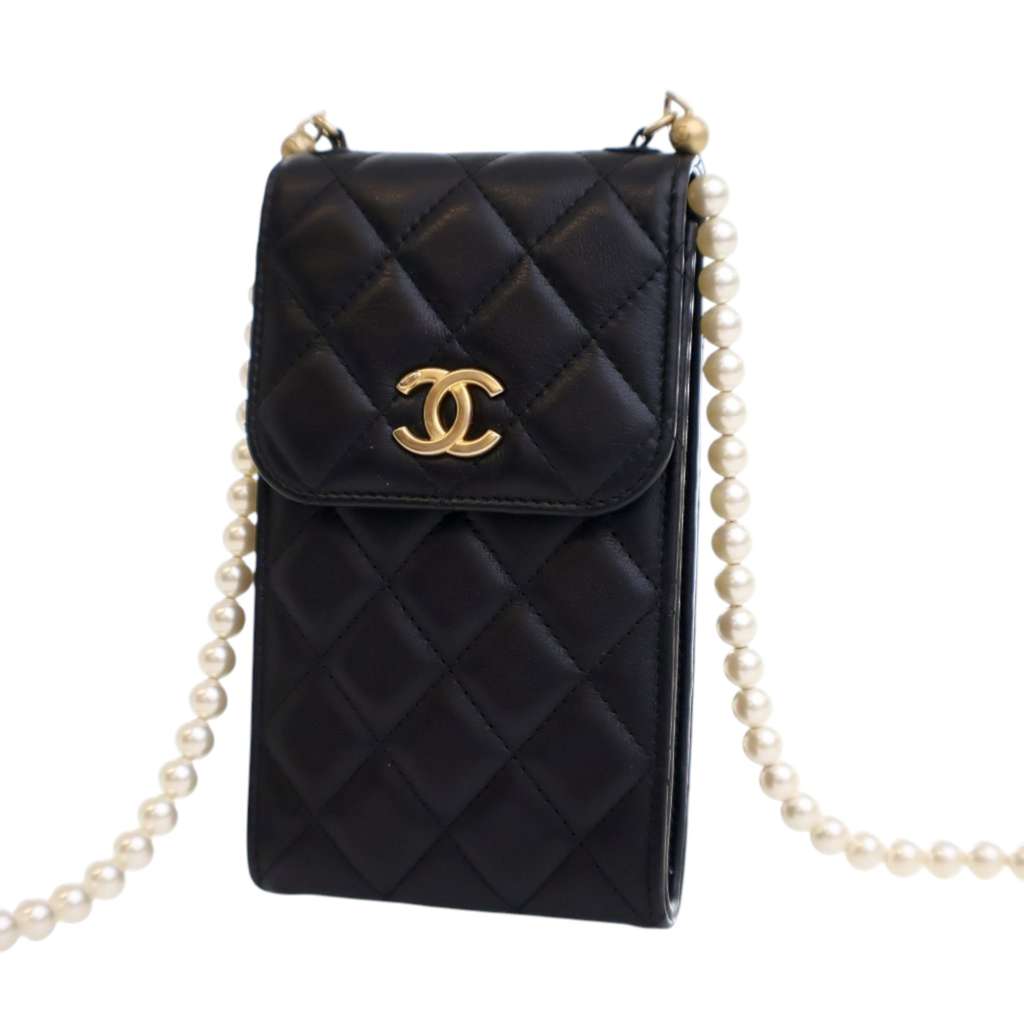 Chanel CC Quilted Lambskin Pearl Phone Holder - 2
