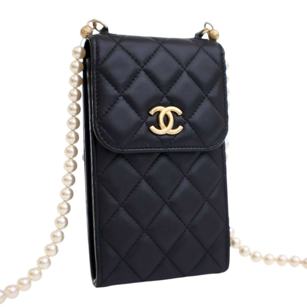 Chanel CC Quilted Lambskin Pearl Phone Holder - 3