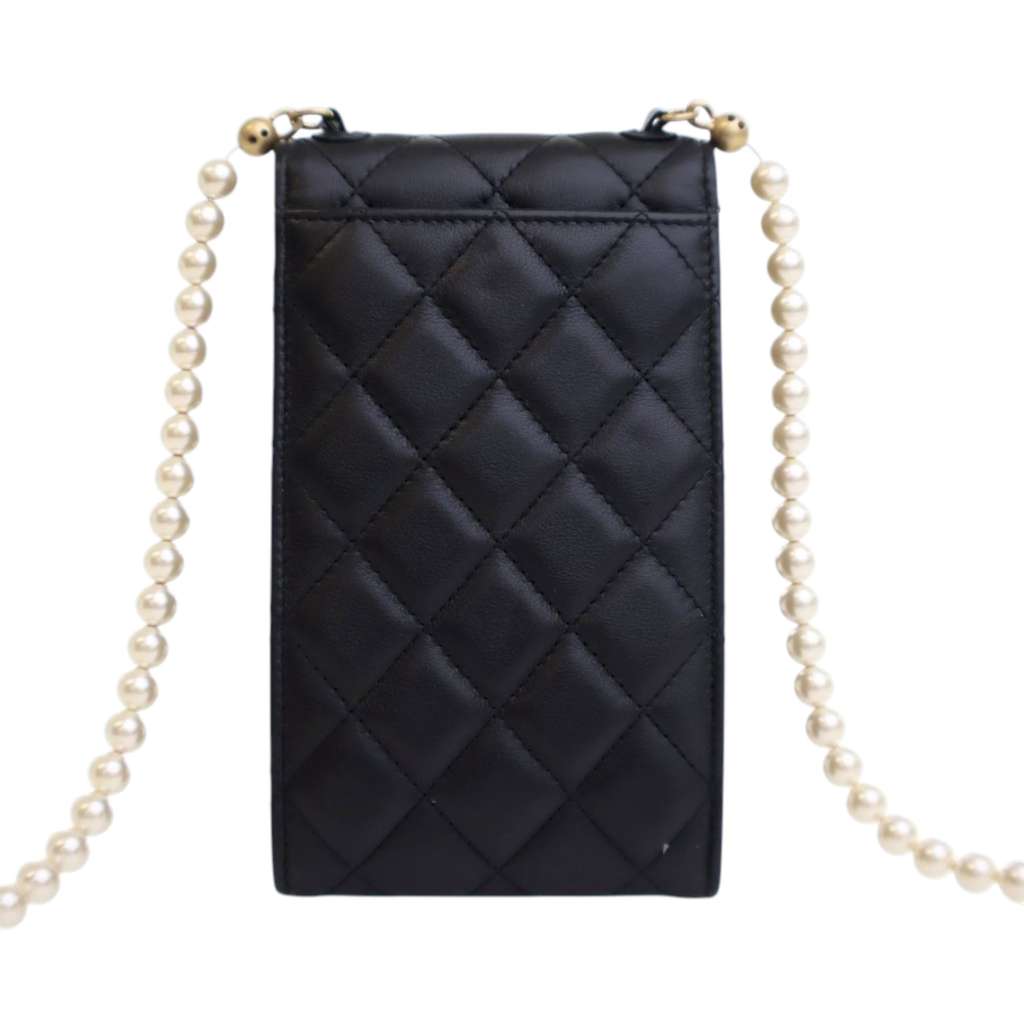 Chanel CC Quilted Lambskin Pearl Phone Holder - 4