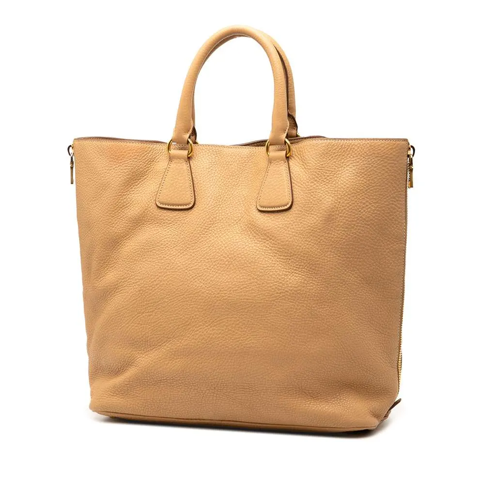 Prada Vitello Daino Side Zip Convertible Tote Brown Leather Very good - Back View
