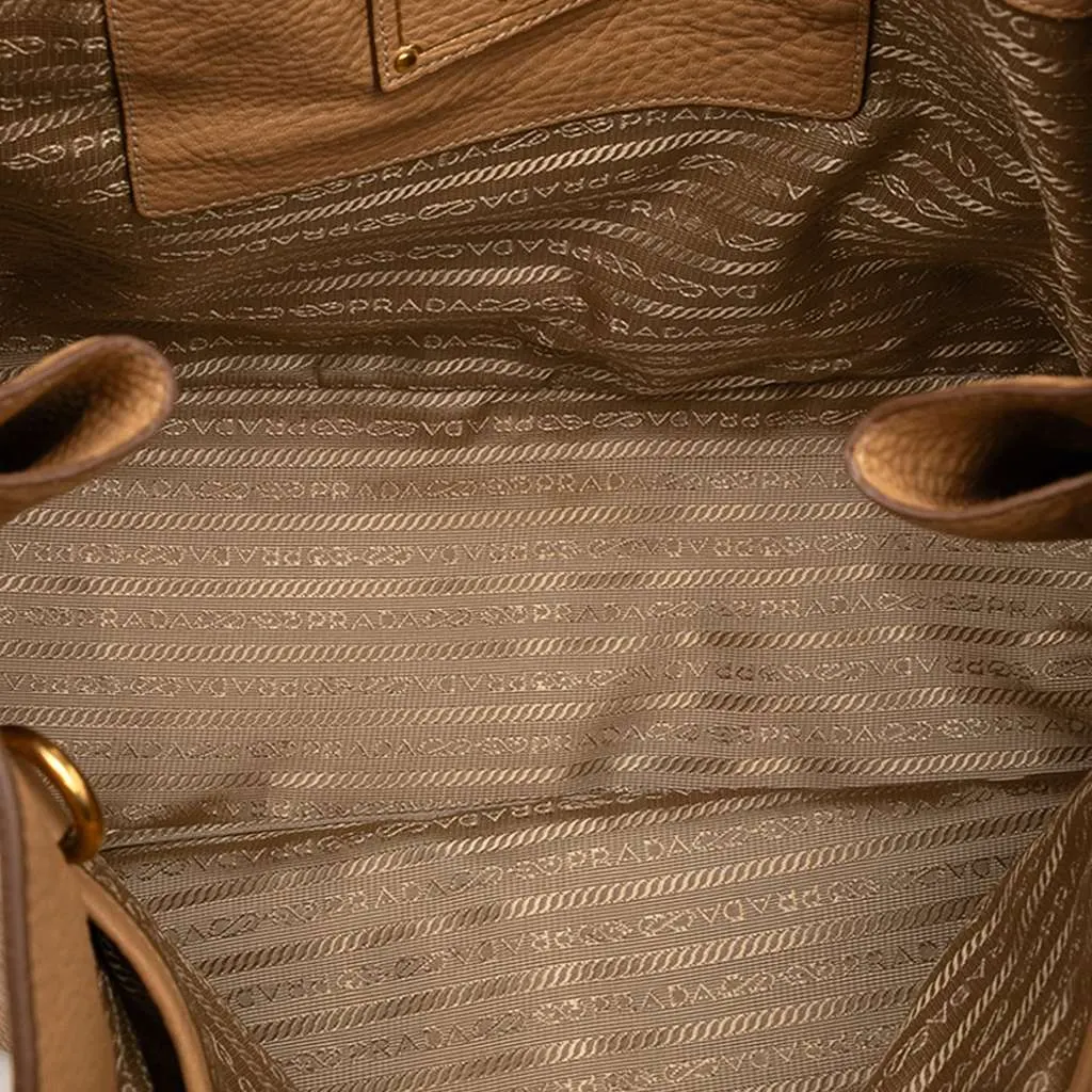 Prada Vitello Daino Side Zip Convertible Tote Brown Leather Very good - Model View
