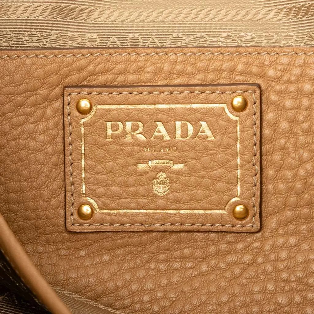 Prada Vitello Daino Side Zip Convertible Tote Brown Leather Very good - Box View