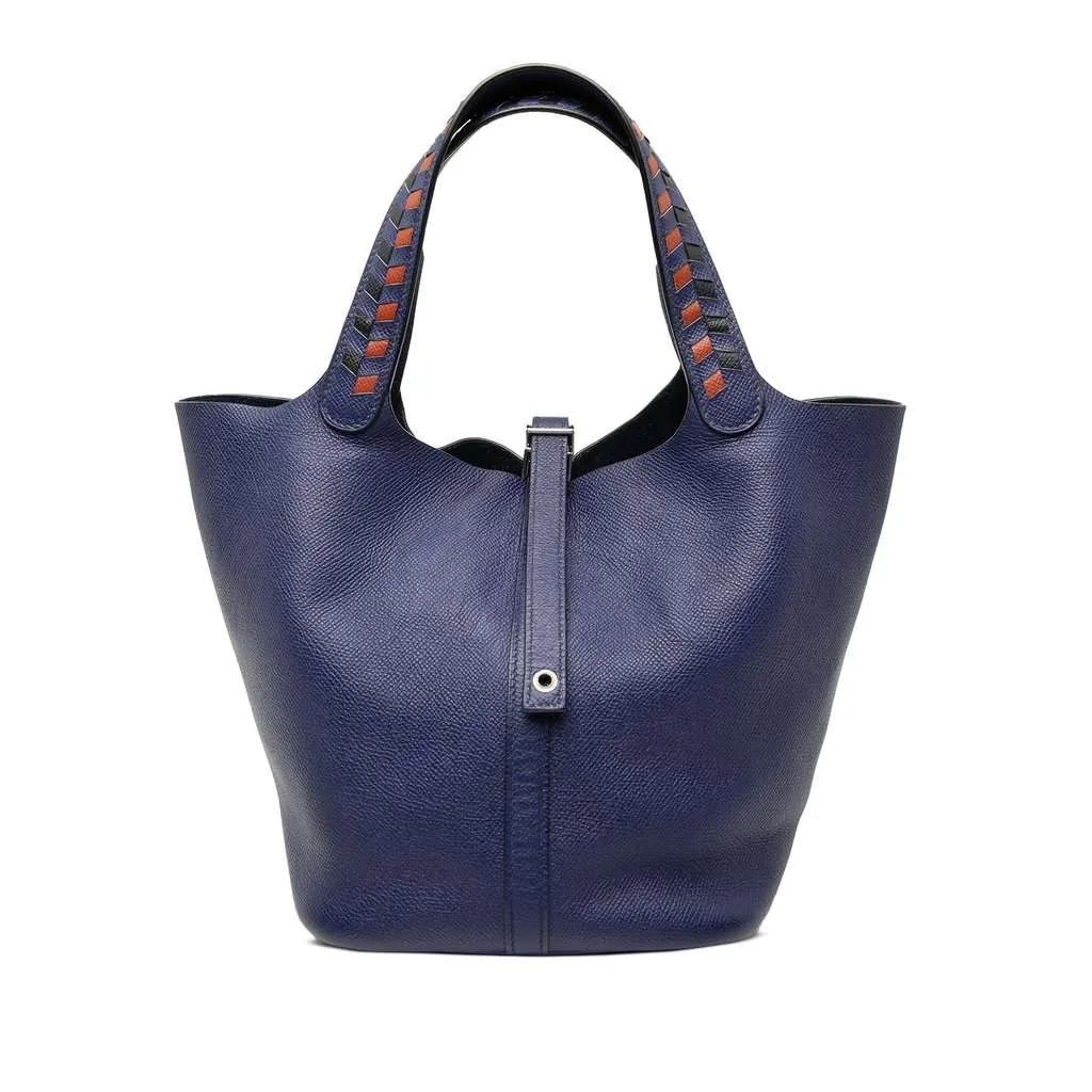 Hermès Epsom Tressage Picotin Lock 22 Blue Leather Very good - Front View