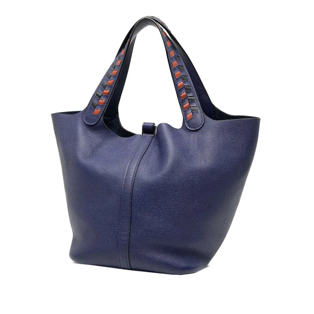 Hermès Epsom Tressage Picotin Lock 22 Blue Leather Very good - Back View