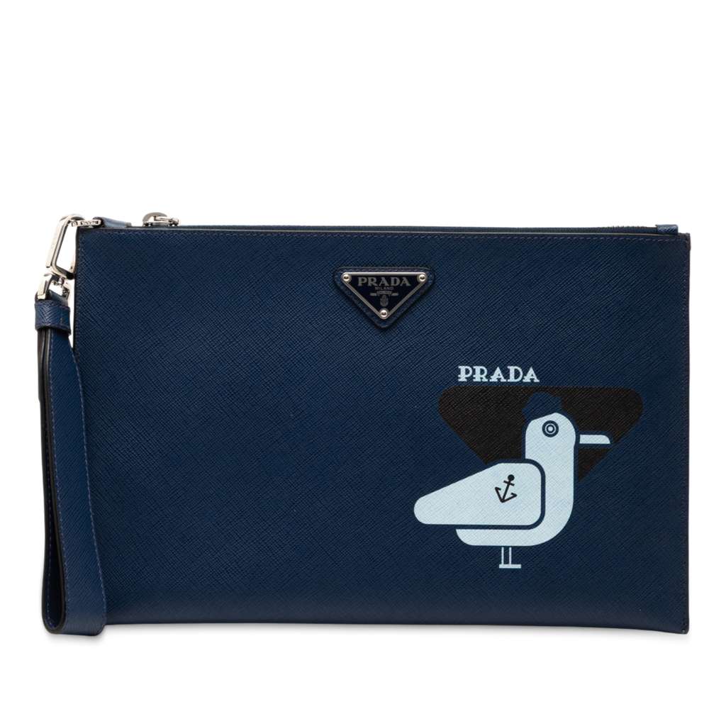 Prada Saffiano Seagull Print Clutch