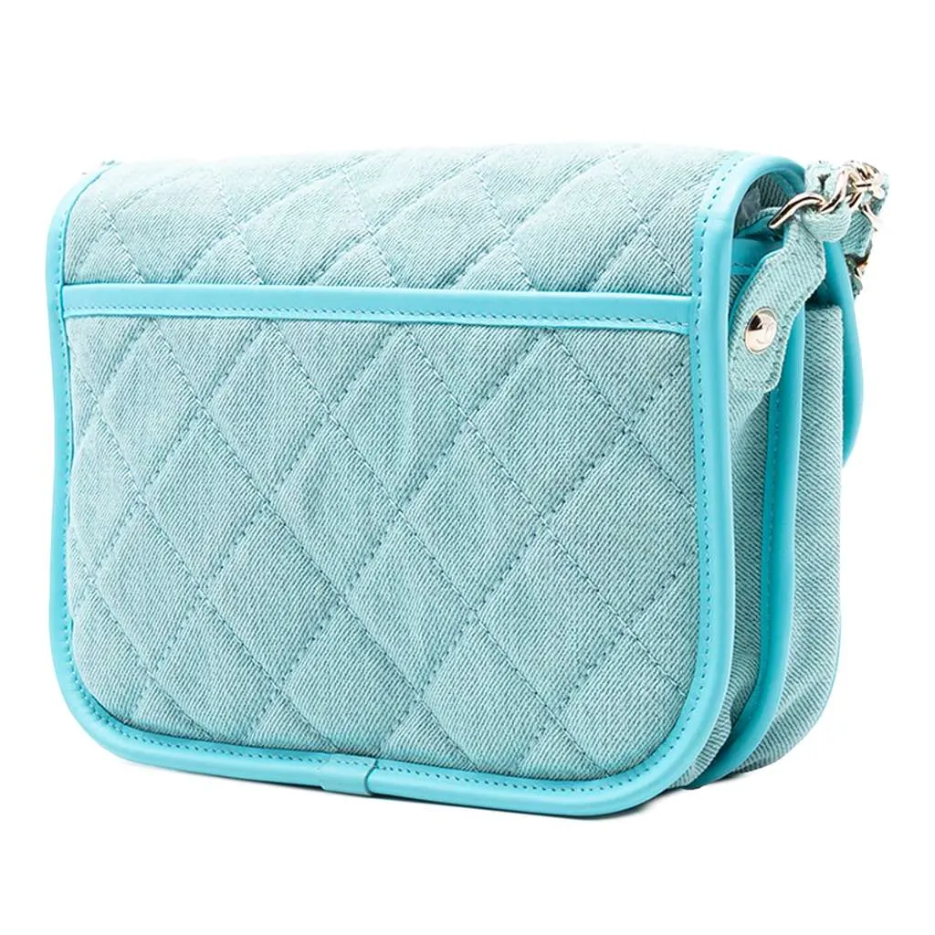 Chanel Small CC Quilted Denim Messenger Flap Blue Denim Very good - Back View