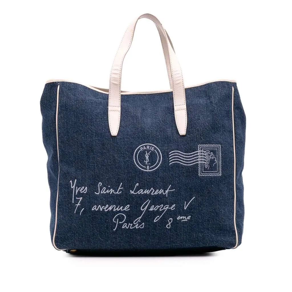 Saint Laurent Denim Y Mail Tote Blue Denim Very good - Front View