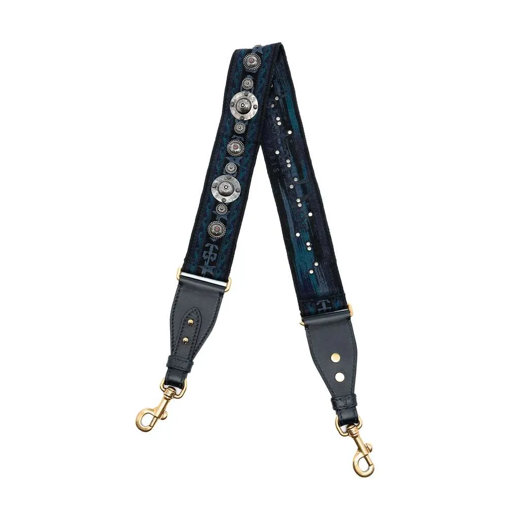 Dior Studded Canvas Embroidered Bag Strap Blue Canvas Good - Front View