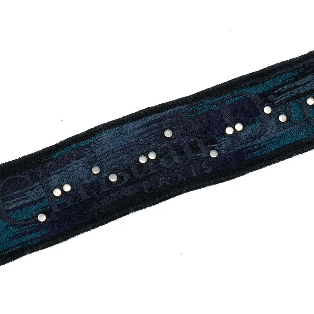 Dior Studded Canvas Embroidered Bag Strap Blue Canvas Good - Back View