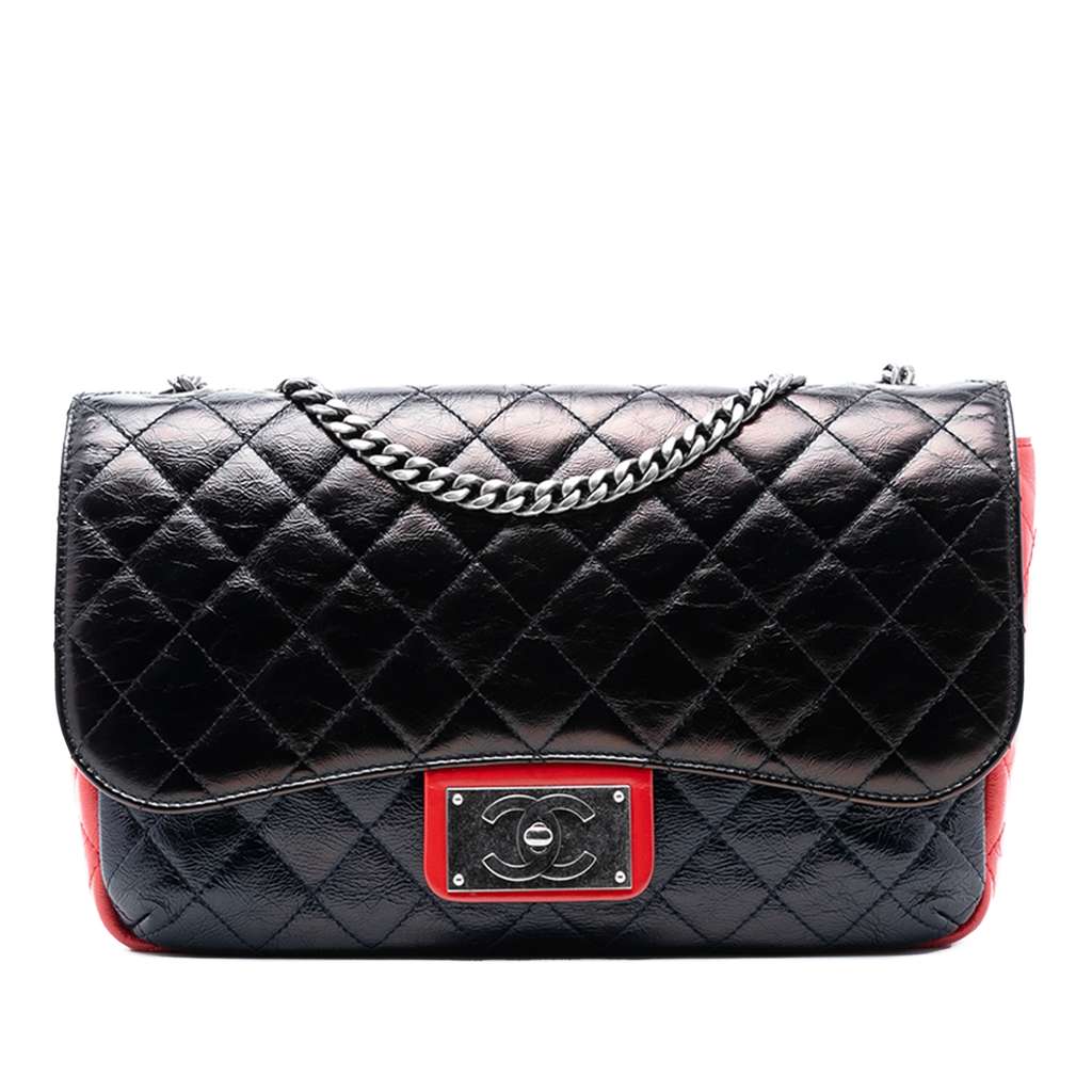 Chanel Large Tricolor Quilted Glazed Calfskin CC Plate Flap