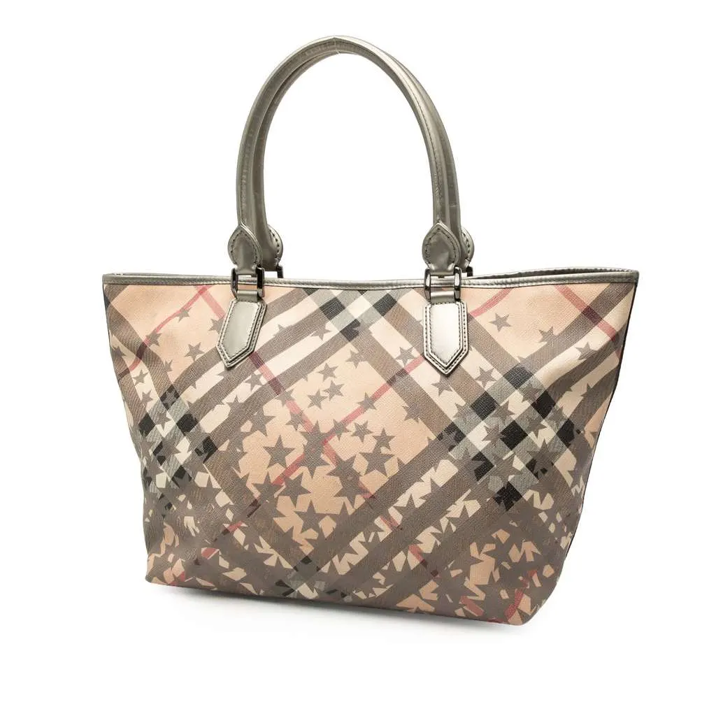 Burberry Large Supernova Check Coated Canvas Star Nickie Tote Brown Canvas Good - Back View