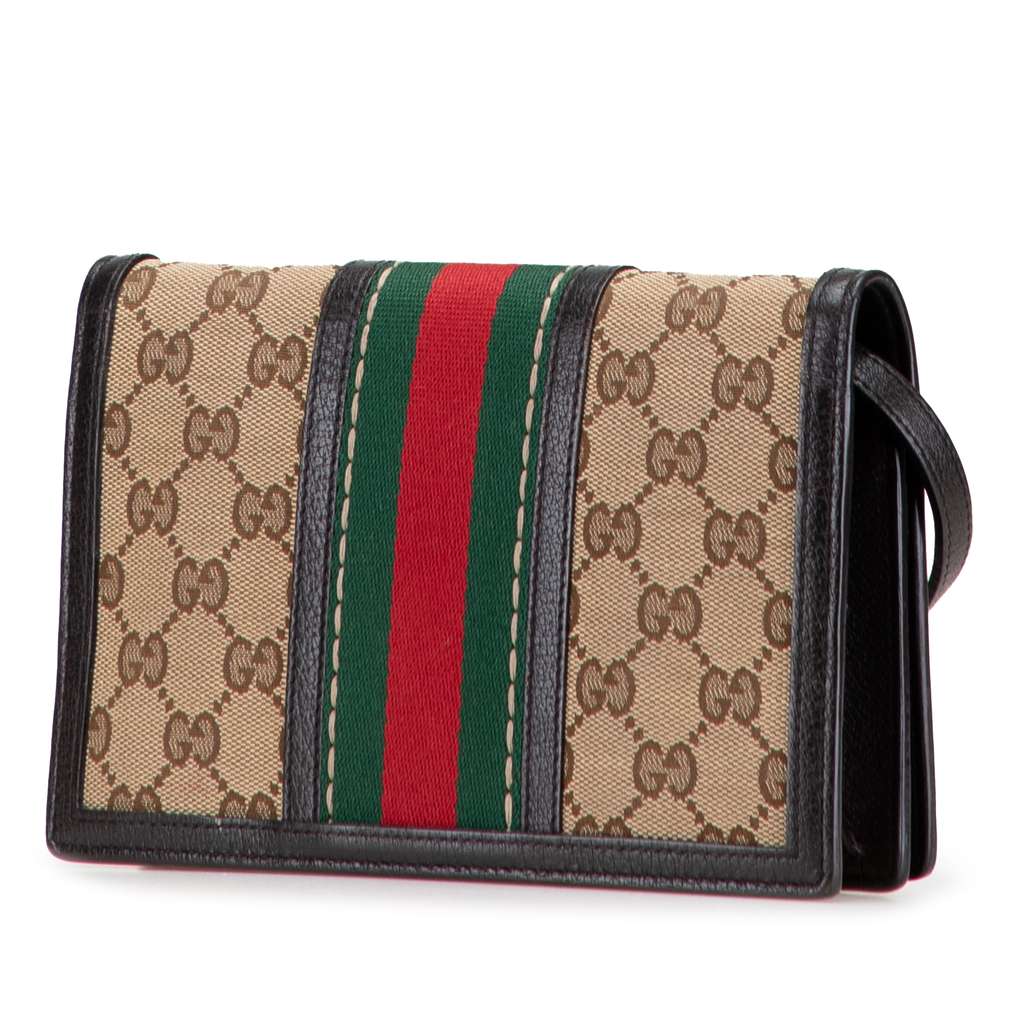 Gucci GG Canvas Webby Bee Wallet on Strap - 2