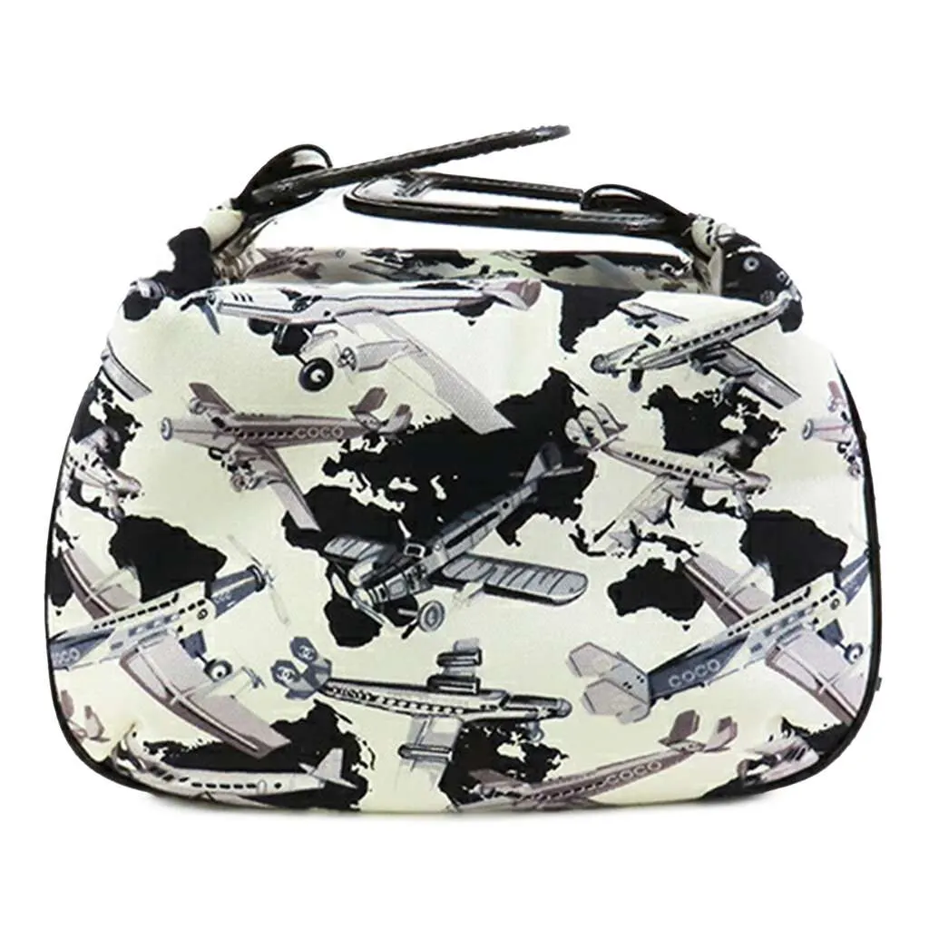 Chanel Printed Canvas Coco Airline Handbag White Canvas Good - Front View