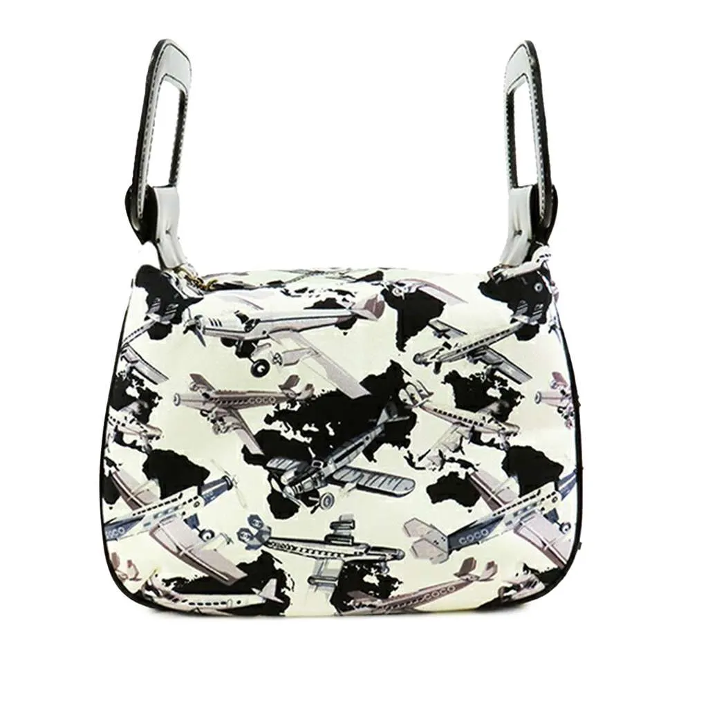 Chanel Printed Canvas Coco Airline Handbag White Canvas Good - Inside View