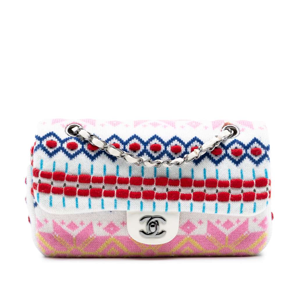 Chanel Medium Classic Multicolor Cashmere Knit Single Flap