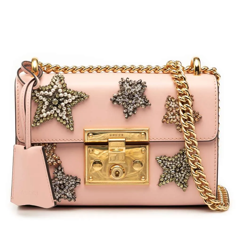 Gucci Small Crystal Embellished Leather Star Padlock Crossbody Pink Leather Very good - Front View
