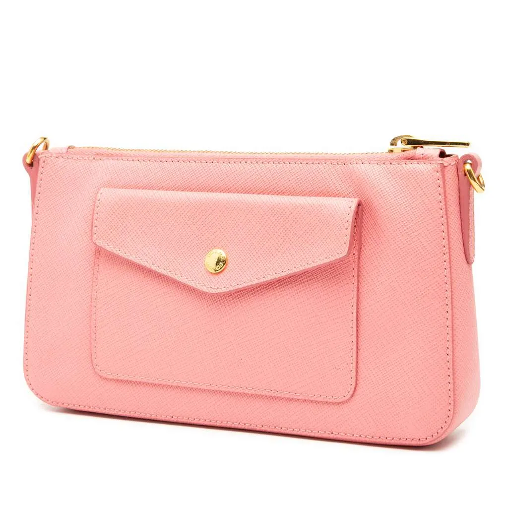 Prada Saffiano Lux Front Pocket Crossbody Pink Leather Good - Back View