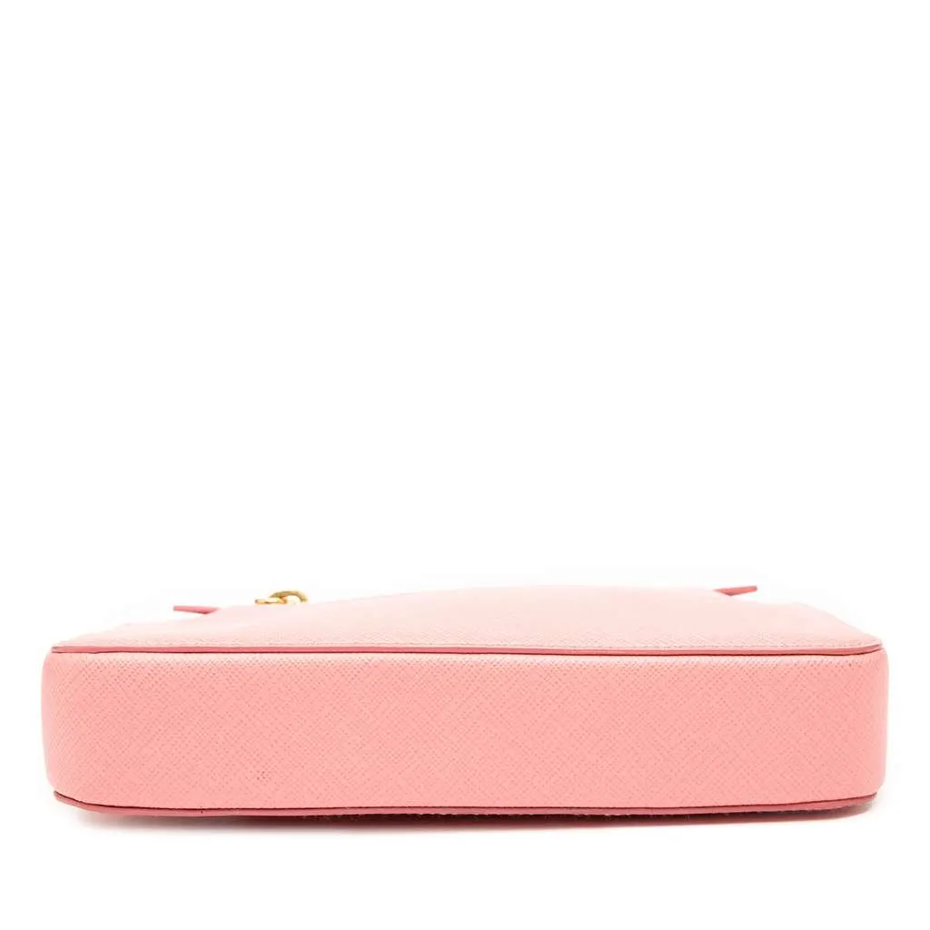 Prada Saffiano Lux Front Pocket Crossbody Pink Leather Good - Inside View