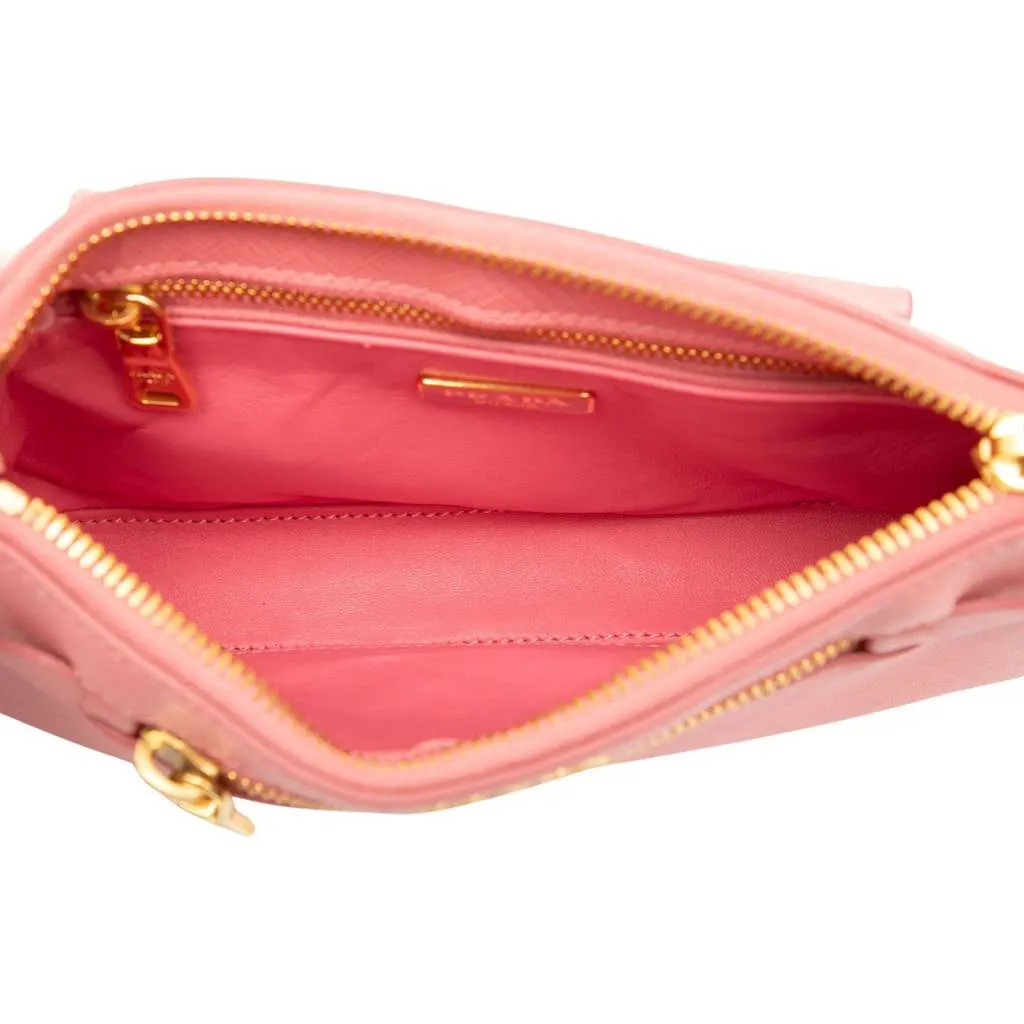 Prada Saffiano Lux Front Pocket Crossbody Pink Leather Good - Model View