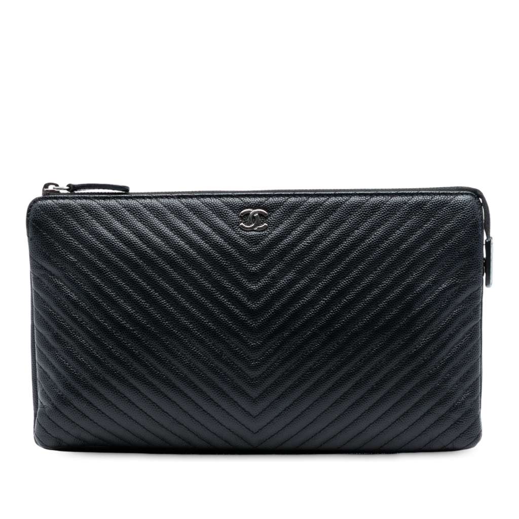 Chanel CC Chevron Caviar Zip Clutch