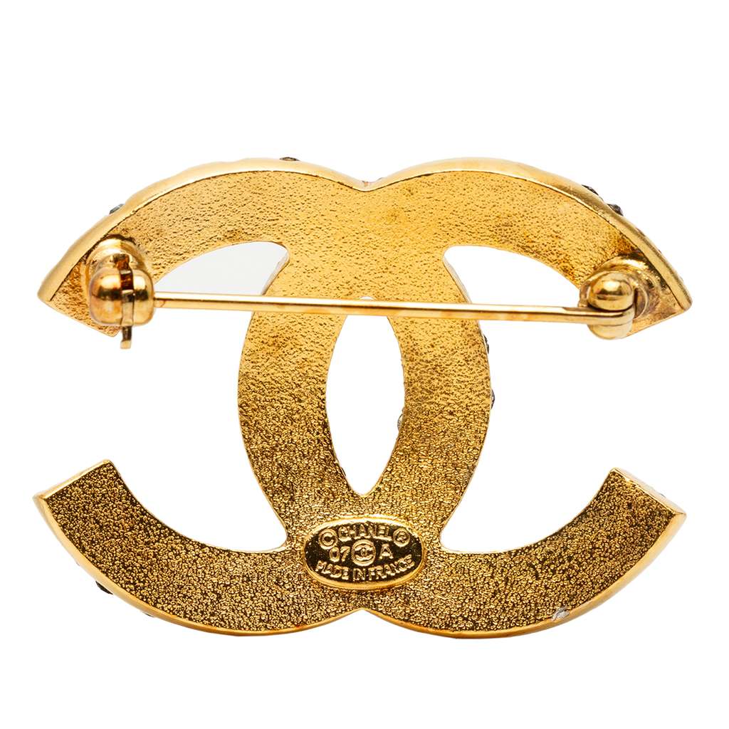 Chanel Gold Plated CC Rhinestone Brooch - 2