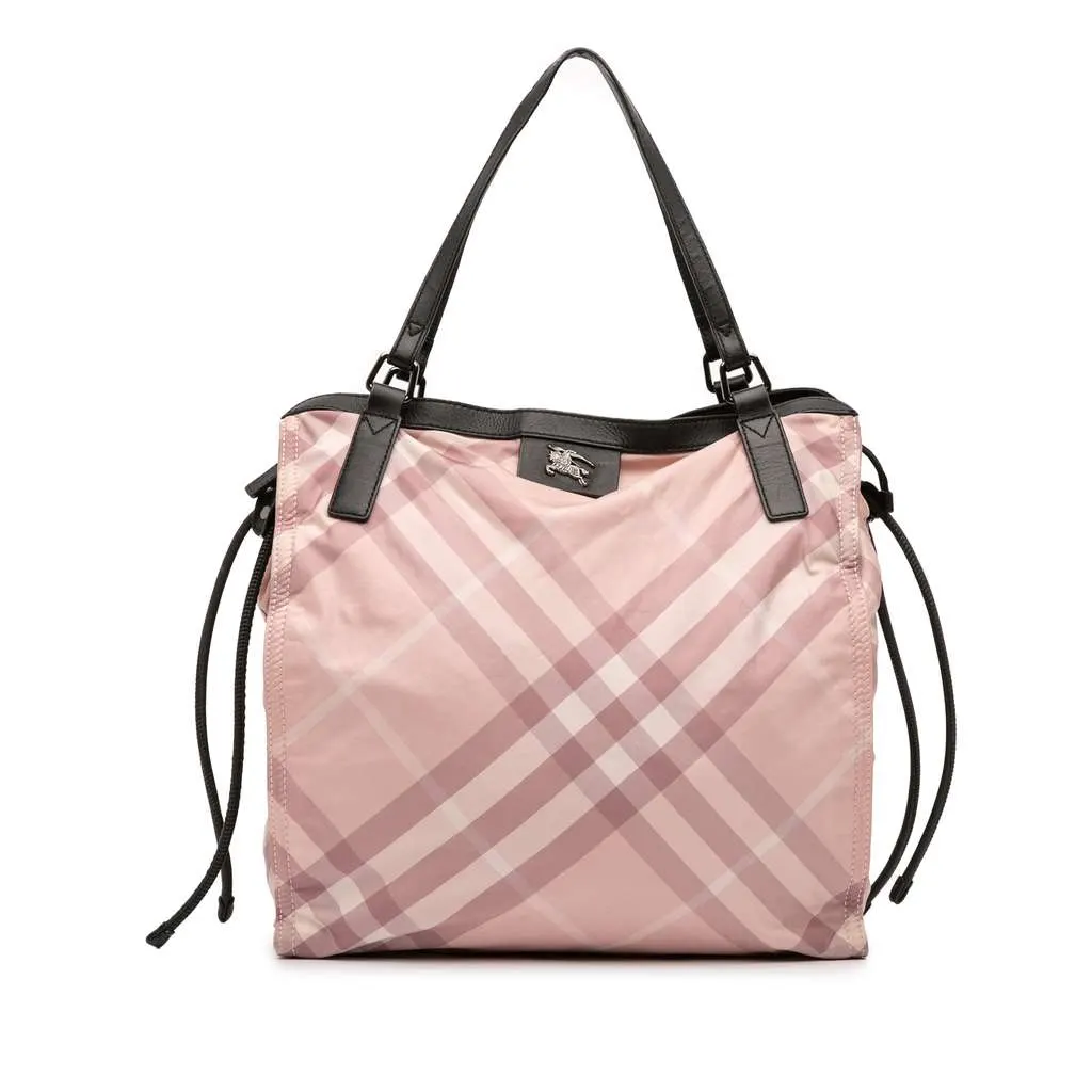 Burberry Supernova Check Nylon Buckleigh Tote Pink Good - Front View